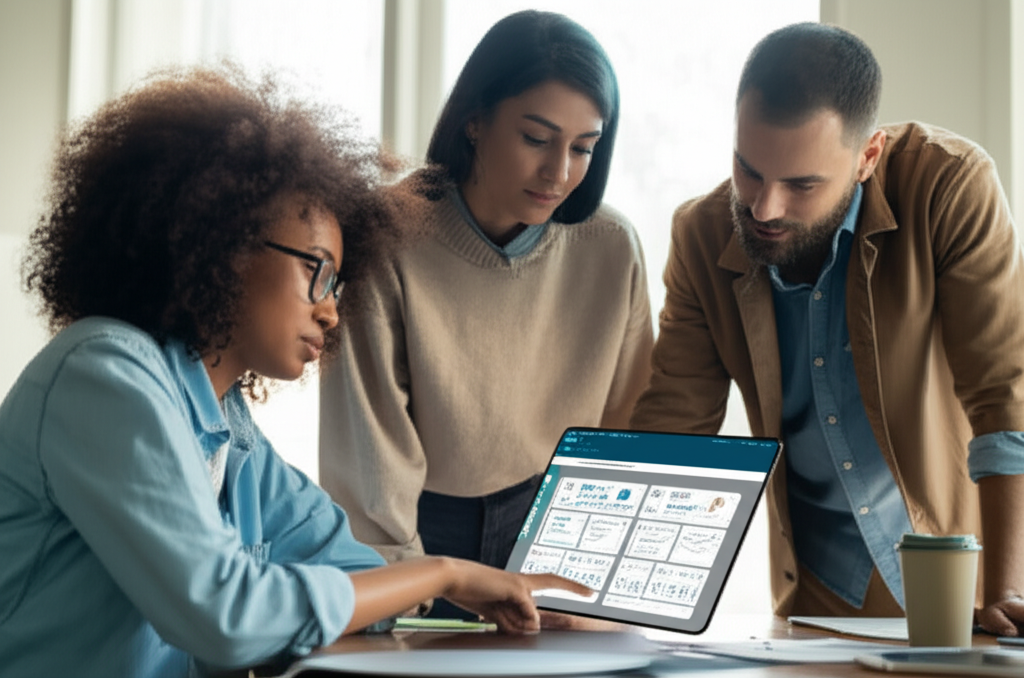 A diverse team collaborating on a health app